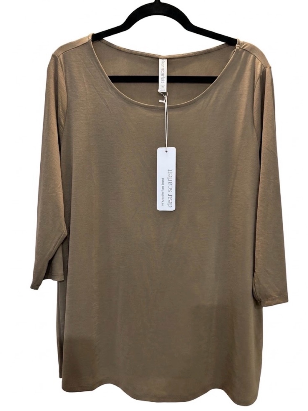 Dear Scarlett Taupe Scoop Neck 3/4 Sleeve Relaxed Top Wrinkle Free Boutique